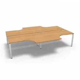 Bench 4 plateaux compact à 90 degrés retour 60 cm gamme Conect – hêtre saumonné – Longueur 320 – Piètement Fixe blanc