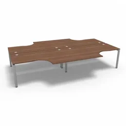 Bench 4 plateaux compact à 90 degrés retour 80 cm gamme Conect – noyer ambré – Longueur 360 – Piètement Fixe gris aluminium