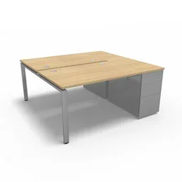 Bench plateau fixe sur caisson porteur gamme Conect – chêne clair – Longueur 164 – Piètement Fixe gris aluminium