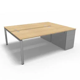 Bench plateau fixe sur caisson porteur gamme Conect – chêne clair – Longueur 204 – Piètement Fixe gris aluminium