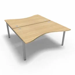 Bench plateau fixe vague symétrique gamme Conect – chêne clair – Longueur 160 – Piètement Fixe gris aluminium – Elément Départ