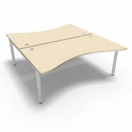 Bench plateau fixe vague symétrique gamme Conect – érable blanc – Longueur 180 – Piètement Fixe blanc – Elément Départ