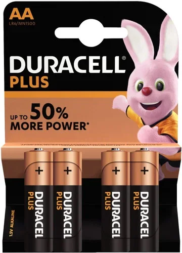 Blister de 4 piles 1.5 Volt alcaline LR06 PLUS à la marque Duracell