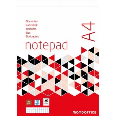 Bloc-notes Mondoffice A4 – 21 x 29,7 cm – 100 feuilles – 60 g/m² – petits carreaux 5 x 5 mm