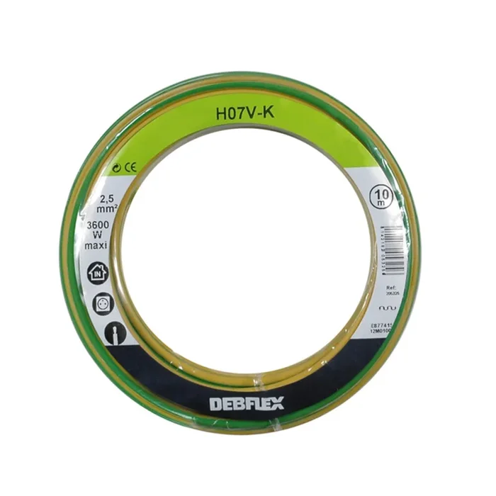 BOBINOT HO7V-K 2.5 MM² 10M JAUNE/VERT – DEBFLEX – 205325