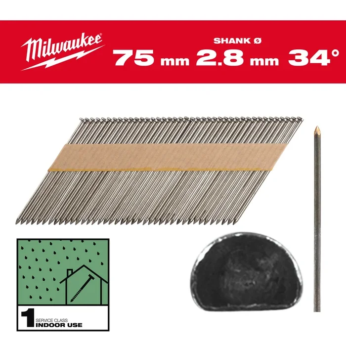 BOITE DE 2200 CLOUS 34° 90MM – Carton MILWAUKEE ACCESSOIRES – 4932492598