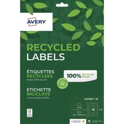 Boite de 240 étiquettes Avery recyclées blanches 99,1 x 33,9mm – Impression Jet d&rsquo;encre & Laser