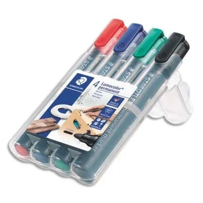Boite de 4 Marqueurs permanents Staedtler – assortis – pointe ogive