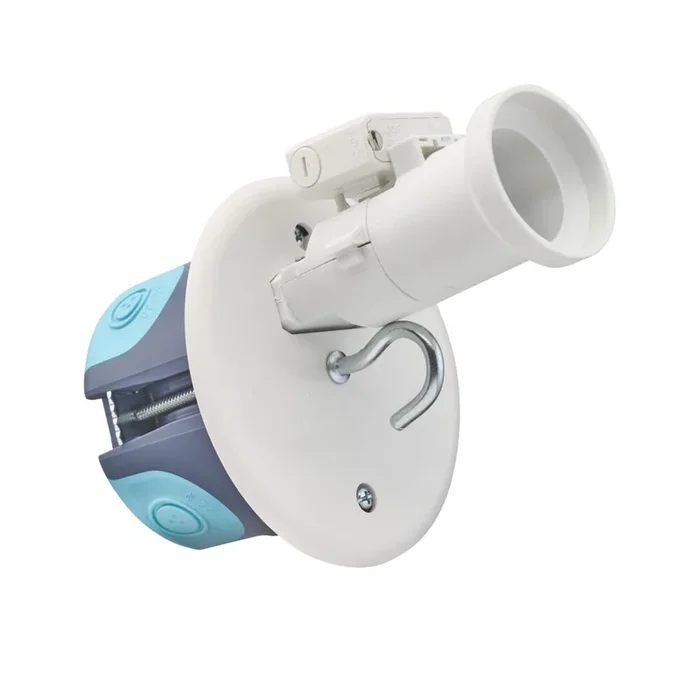 BOITE LUMINAIRE DCL STOPAIR MULTIMATERIAUX D67/50 GRIS BLEU + DOUILLE B22 + FICHE DCL + CROCHET – DEBFLEX – 718124