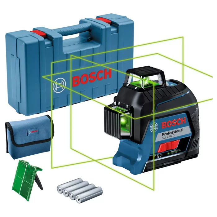Bosch 0601063Y00 – Laser ligne GLL 3-80 G, pochette de protection, mire rouge, 4x piles AA, coffre