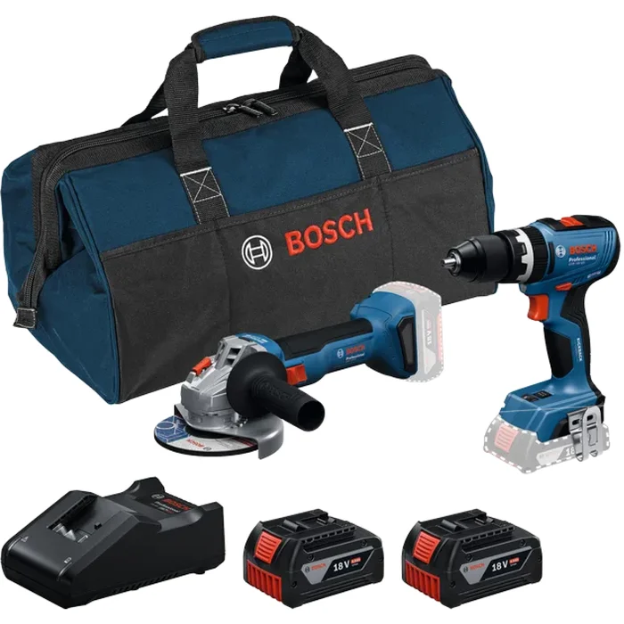Bosch 18 V perceuse à percussion sans fil (GSB 18V-65) & meuleuse d’angle sans fil (GWS 18V-8) ensemble combiné (2 x 4,0 Ah + chargeur)