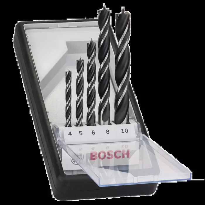 Bosch 2607010527 – Set 5 pièces mèche hélicoïdal à bois Robust Line, 4; 5; 6; 8; 10 mm