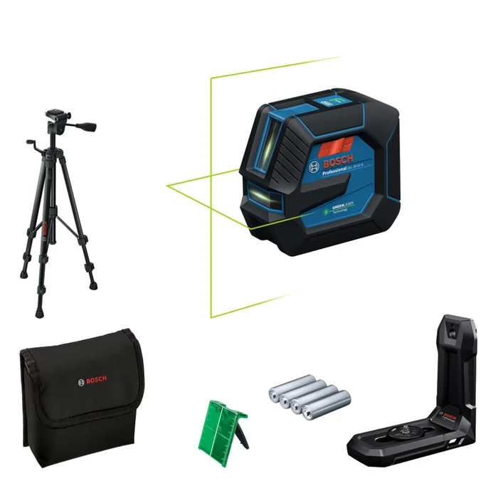 Bosch GLL 20-22 G Kit laser à croix avec trépied dans un sac – Vert – 20 m – 2 lignes – IP65