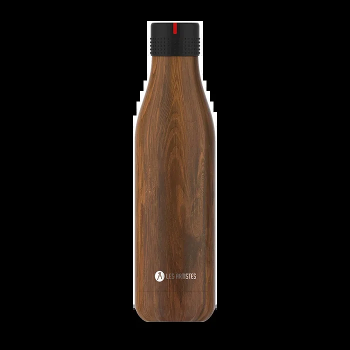 Bouteille isotherme avec bouchon 100% acier inoxydable capacité 750ml type Bouchon à visser couleur Bois