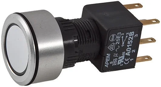 Bouton-poussoir, Momentané lumineux, LED Rouge, DPDT, 6 A @ 250 V c.a., Montage panneau