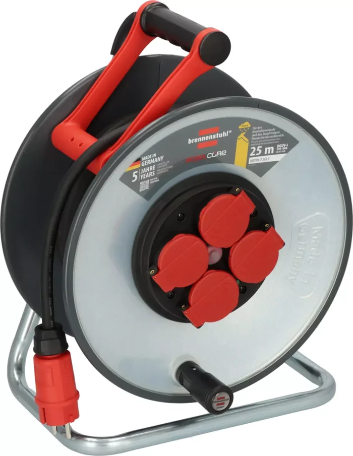 Brennenstuhl Professional SC 2200 SteelCore Enrouleur de câble H07RN-F 3G2,5 – IP44 – 25m – Noir