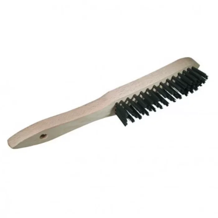 Brosse a main manche bois Lg.295 x 4 rgs x acier laitonne droit 0,30