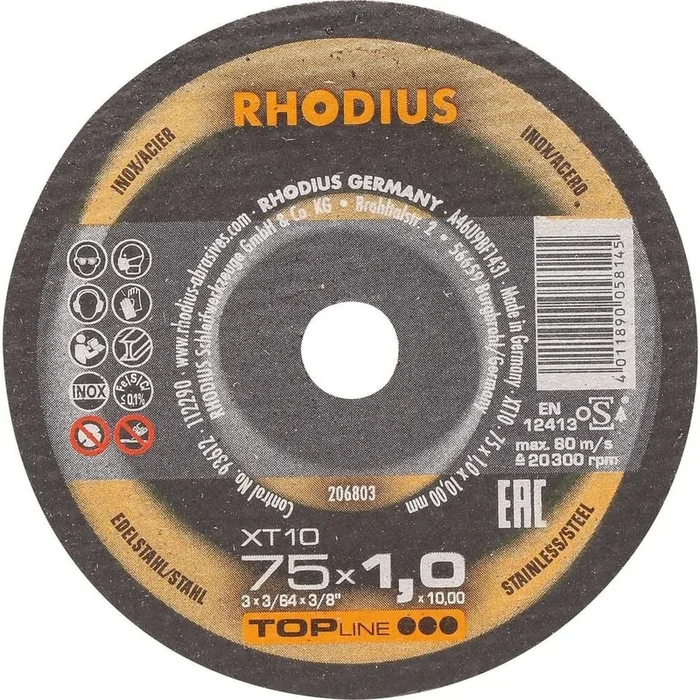 BT 50 MEULES TRONC.FIN.INOX 75X1X10 – RHODIUS – 14054