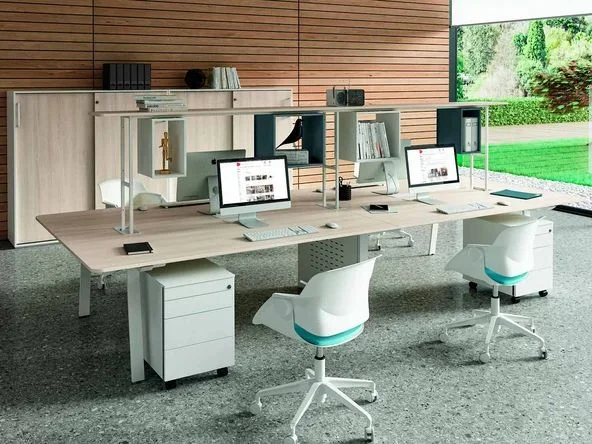 Bureau bench 4 personnes Gradia Plus avec tablette supérieure – Denomics