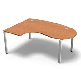 Bureau compact à 90 degrés plan convivial gamme Conect – pommier de France – Longueur 180 – Piètement Fixe blanc – Retour gauche
