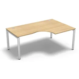 Bureau compact à 90 degrés retour 80 cm gamme Conect – chêne clair – Longueur 180 – Piètement Réglable blanc – Retour droite