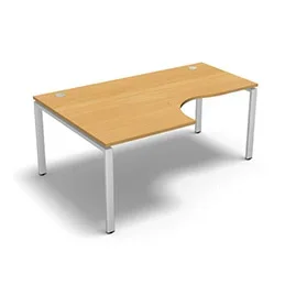 Bureau compact à 90 degrés retour 80 cm gamme Conect – hêtre doré – Longueur 180 – Piètement Réglable blanc – Retour gauche