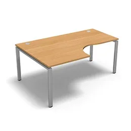 Bureau compact à 90 degrés retour 80 cm gamme Conect – hêtre saumonné – Longueur 180 – Piètement Réglable gris aluminium – Retour gauche