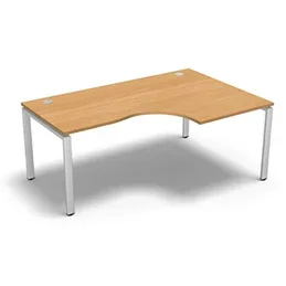 Bureau compact à 90 degrés retour 80 cm gamme Conect – hêtre saumonné – Longueur 180 – Piètement Réglable blanc – Retour droite