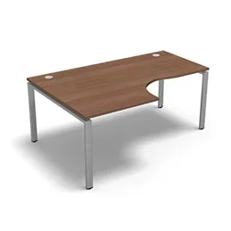Bureau compact à 90 degrés retour 80 cm gamme Conect – noyer ambré – Longueur 180 – Piètement Fixe gris aluminium – Retour gauche