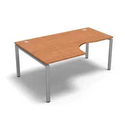 Bureau compact à 90 degrés retour 80 cm gamme Conect – pommier de France – Longueur 180 – Piètement Fixe gris aluminium – Retour gauche