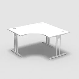 Bureau compact symétrique 90° IdoL L. 140 x L. 140 x Rt 80 cm – retour à droite décor blanc neige sur pieds I fixes centrés – traverse finition blanc sans carter