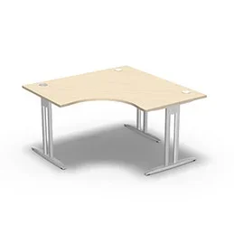 Bureau compact symétrique 90° IdoL L. 140 x L. 140 x Rt 80 cm – retour à droite décor érable blanc sur pieds I fixes centrés – traverse finition blanc sans carter