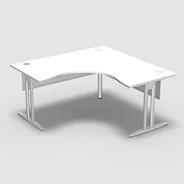 Bureau compact symétrique 90° IdoL L. 160 x L. 160 x Rt 80 cm décor blanc neige sur pieds I fixes centrés – traverse finition blanc sans carter