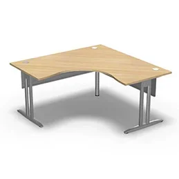 Bureau compact symétrique 90° IdoL L. 160 x L. 160 x Rt 80 cm décor chêne clair sur pieds I fixes centrés – traverse finition gris aluminium sans carter