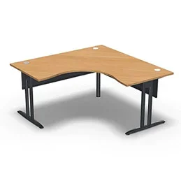 Bureau compact symétrique 90° IdoL L. 160 x L. 160 x Rt 80 cm décor hêtre saumoné sur pieds I fixes centrés – traverse finition gris anthracite sans carter