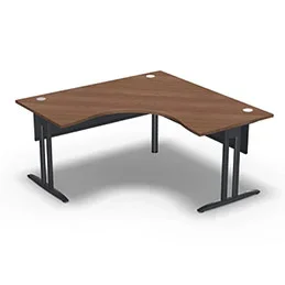 Bureau compact symétrique 90° IdoL L. 160 x L. 160 x Rt 80 cm décor noyer ambré sur pieds I fixes centrés – traverse finition gris anthracite sans carter
