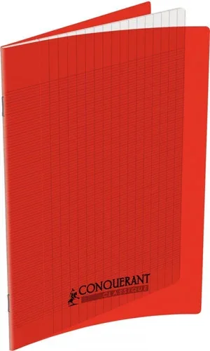 cahier 48 pages 17×22 cm, seyès 90g couverture polypropylène rouge