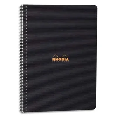Cahier MEETINGBOOK Rhodia spirale – 16x21cm – 160 pages pré-imprimées – noire polypro