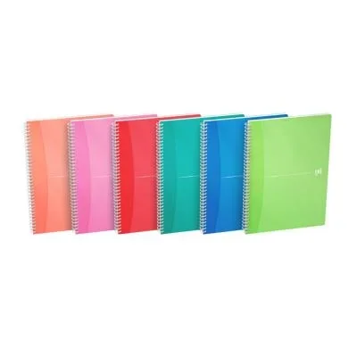 Cahier Oxford Beauty – reliure spirales – A4 – 90g – 180 pages – petits carreaux – couvertures carte pelliculée assorties