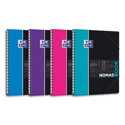 Cahier Oxford NomadBook – reliure spirales – A4+ – 160 pages – grands carreaux – coloris assortis