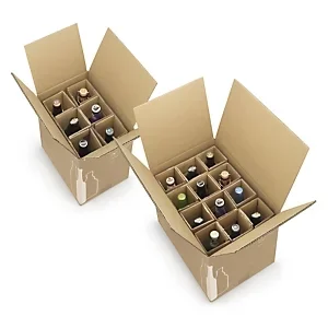 Caisse carton brune avec croisillons renforcés pour bouteilles 33 et 50 cl