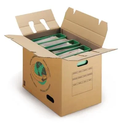Caisse de déménagement montage rapide RAJA en carton brun double cannelure avec poignées – L.48 X l.32 X H.36 cm – Lot de 20