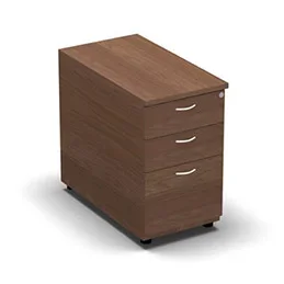 Caisson hauteur bureau mélamine 3 tiroirs L. 43,6 x P. 80 x H. 73,5 cm décor noyer ambré – poignées finition blanc