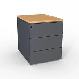 Caisson métallique mobile 3 tiroirs – top hêtre saumoné – gris anthracite