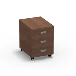 Caisson mobile Moka H. 59,4 x L. 43,6 x P. 55,9 cm 3 tiroirs décornoyer ambré poignées métalliques finition gris aluminium