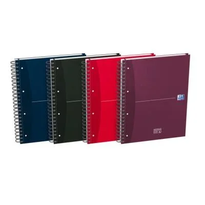 Carnet double spirale Oxford Office Essentials European Book – A4+ – couverture rigide – 240 pages – réglure seyès – couleurs assorties – compatible SCRIBZEE