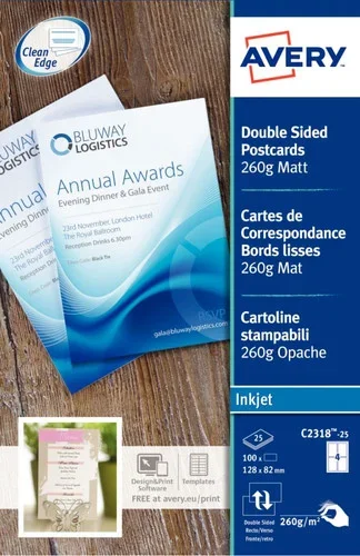 Carte de correspondance Avery Quick and Clean format 210 x 99mm 220g blanche