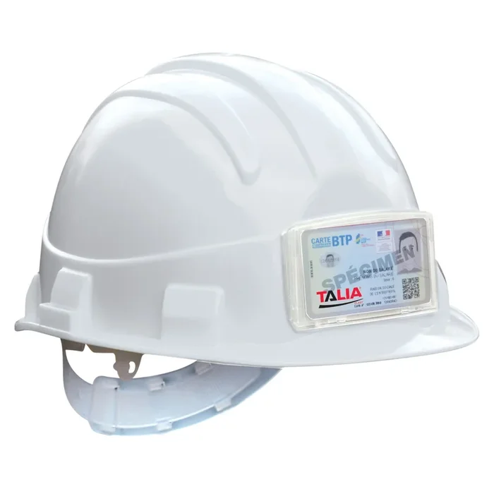 Casque de chantier OPALE blanc avec porte badge spécial BTP TALIAPLAST – 564271