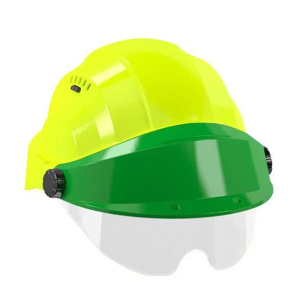 CASQUE ‘ORIZON’ FLUO JAUNE VISIERE VERTE AVEC LUNETTE TALIAPLAST – 563773