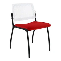Chaise Inventiv 4 pieds finition noir dossier résille blanche avec contre-coque noire – assise revêtement tissu Bali rouge vif